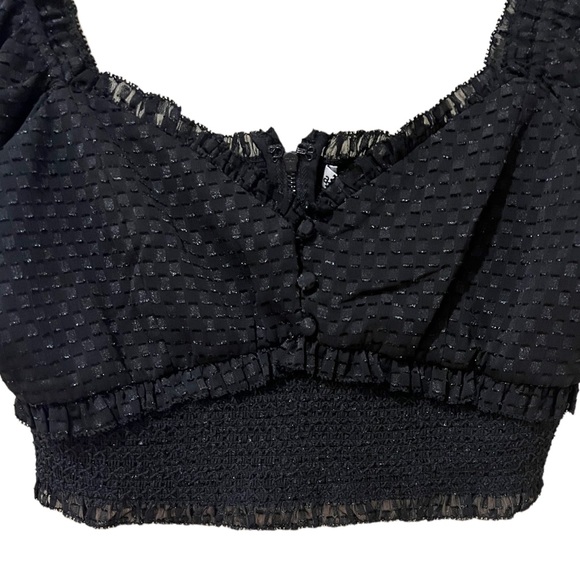 Alice + Olivia Rianna Puff Sleeve Smocked Crop Top in Black (L) - Picture 10 of 13